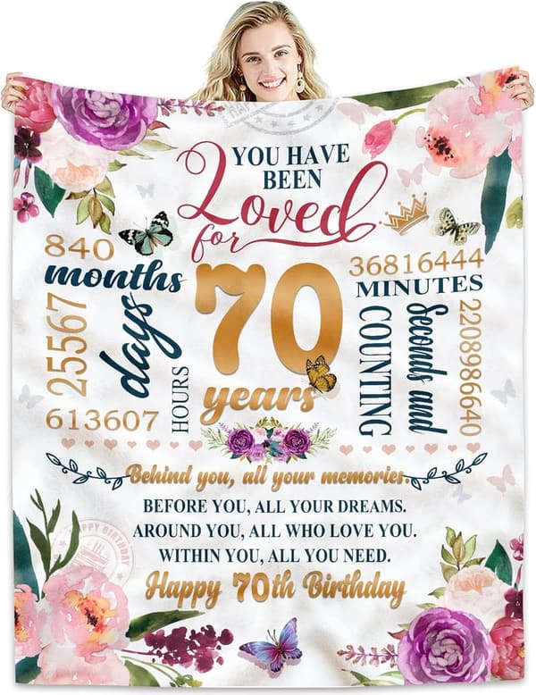 70th Birthday Throw Blanket for Women, 50
