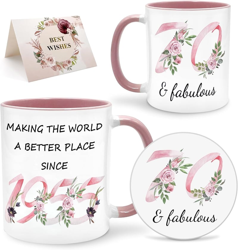70th Birthday Vintage Coffee Mug with Silicone Coaster