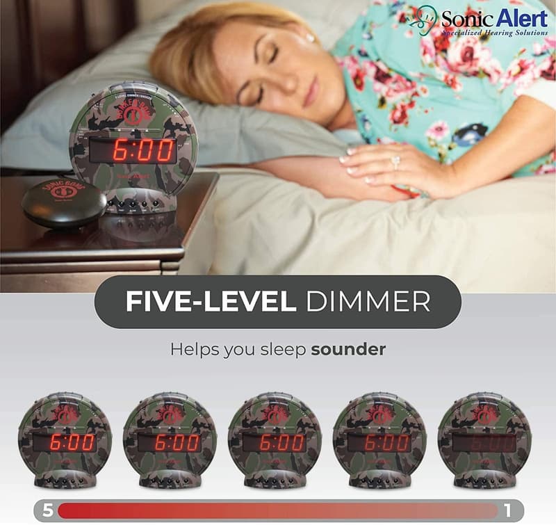 Sonic Bomb Camouflage Dual Alarm Clock with Bed Shaker