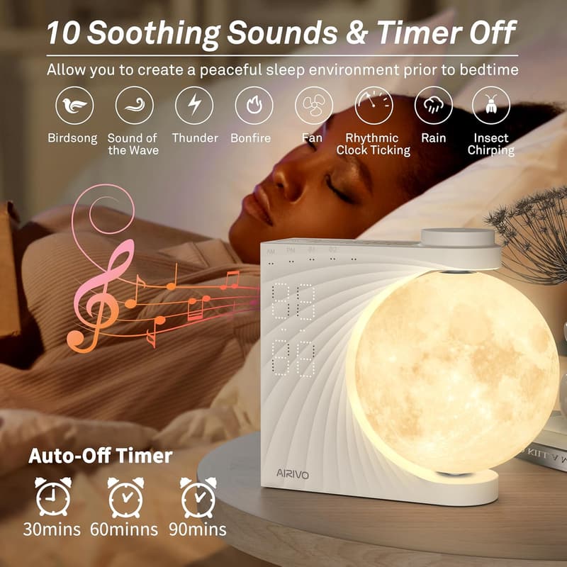 Sunrise Alarm Clock with Moon Night Light & White Noise