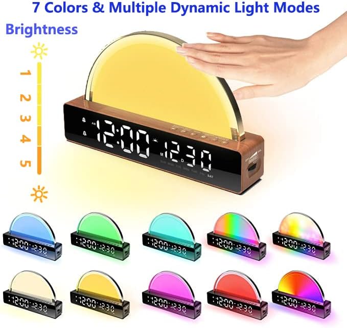Sunrise Alarm Clock with 6 Sounds and 7 Color Light