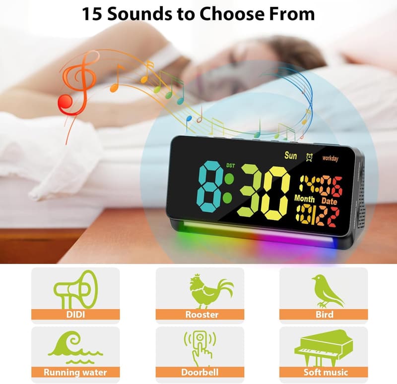 Super Loud Alarm Clock for Heavy Sleepers with 7 Colors Night Light