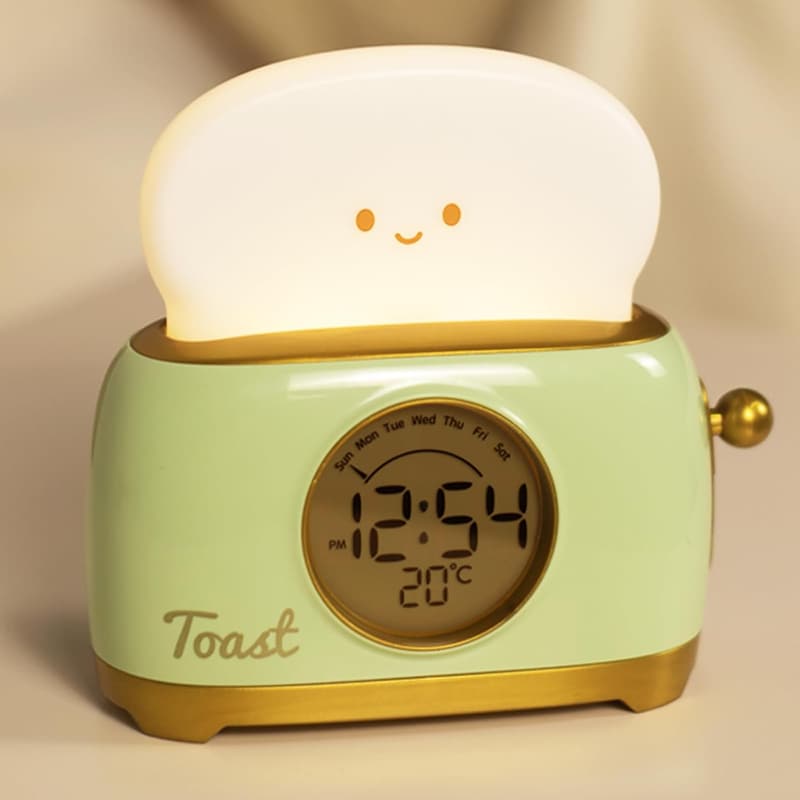 Cute Toast Night Light Alarm Clock for Kids - Rechargeable LED