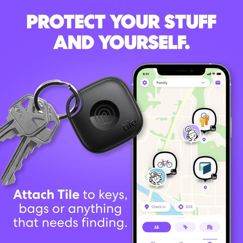 Bluetooth Tracker Tile by Life360 - Key Finder (Black)