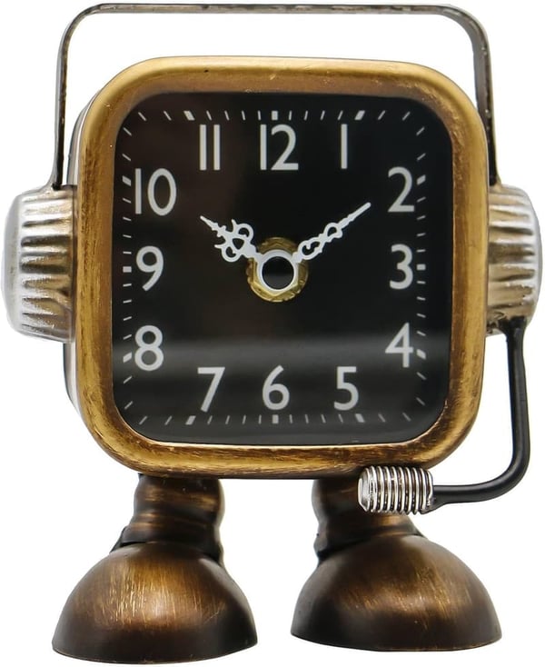 Retro Steampunk Robot Table Clock - Battery Operated, Silent