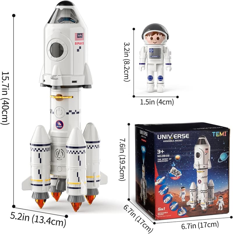 5-in-1 Space Rocket Toy Set for Kids 3+ with Astronauts and Projections