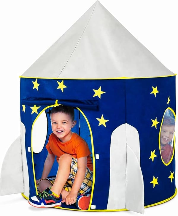 Space-Themed Play Tent for Kids - Foldable Rocket Ship Design