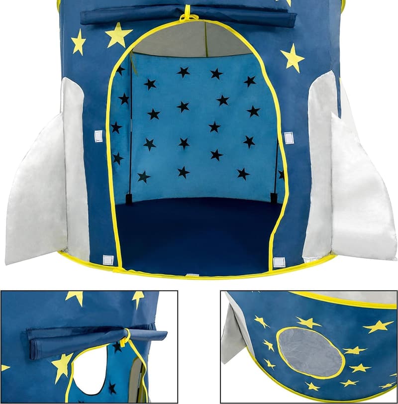 Space-Themed Play Tent for Kids - Foldable Rocket Ship Design