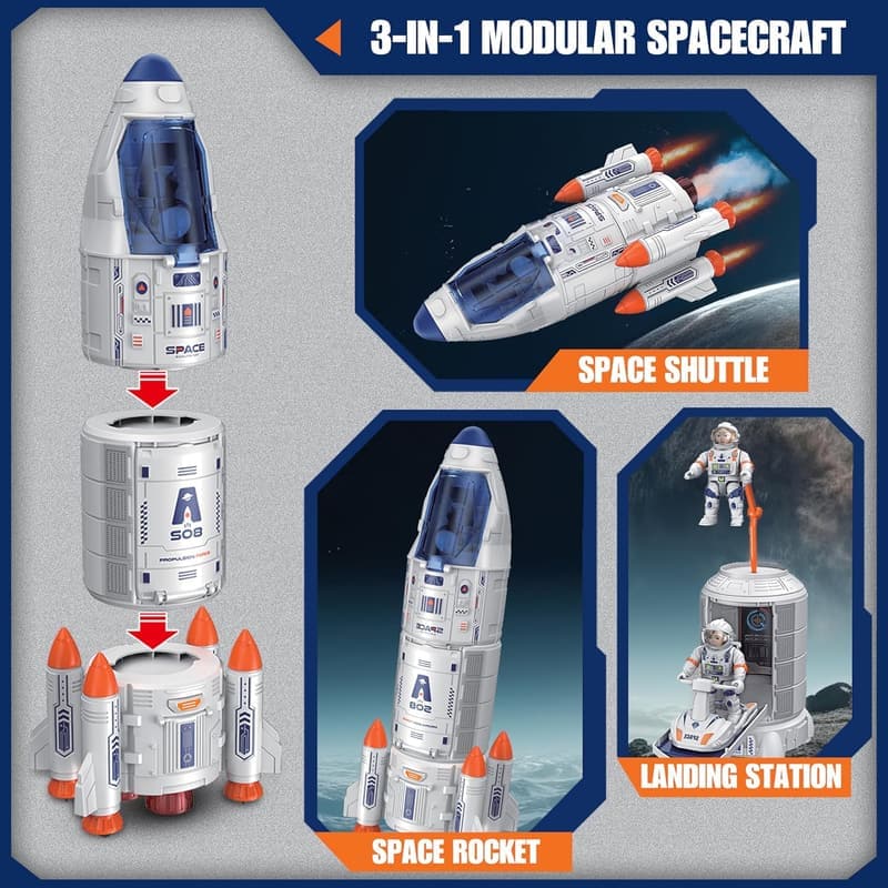 Rocket Ship Toy Set for Kids 3-8 | Space Shuttle with Astronauts