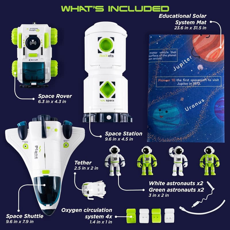 Space Shuttle Toy Set for Kids with 4 Astronauts & Rover