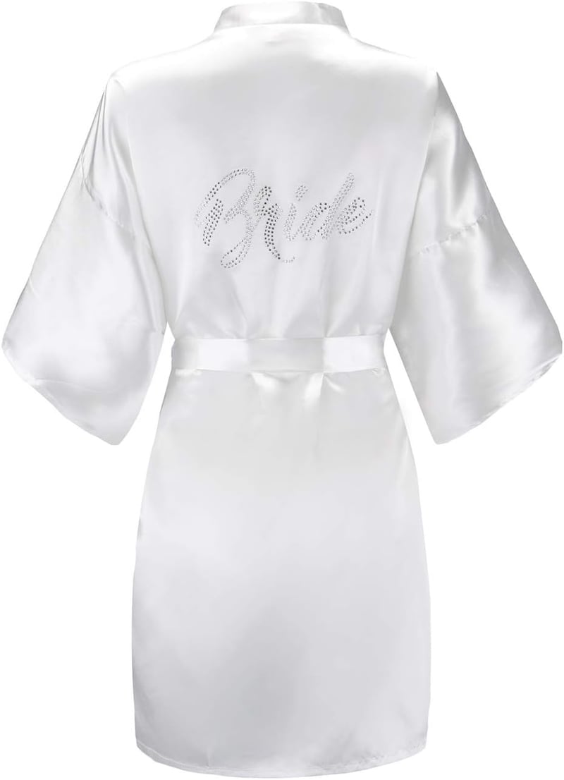 Silver Rhinestone Satin Robes for Wedding Party