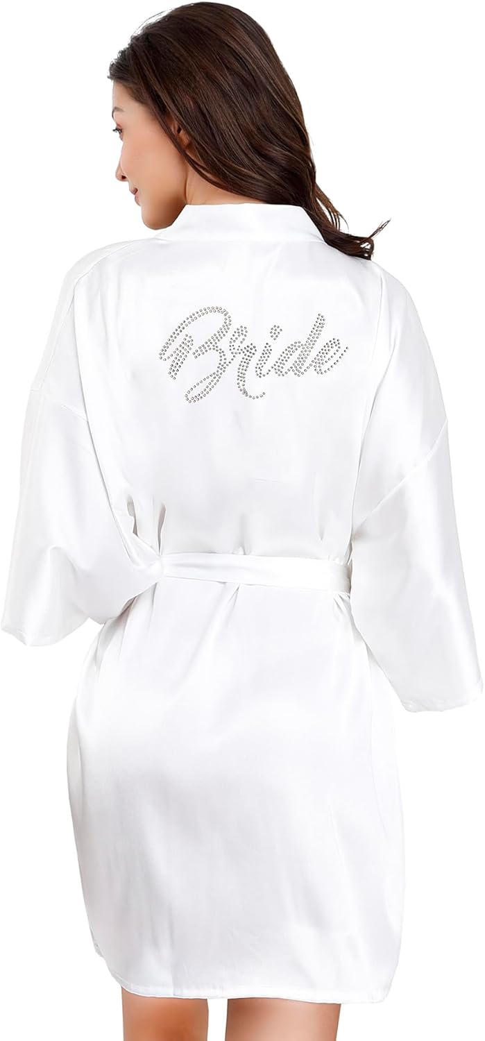 Silver Rhinestone Satin Robes for Wedding Party