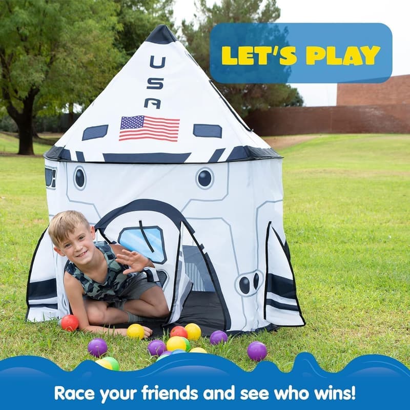 Rocket Ship Play Tent for Kids - Indoor/Outdoor Pop-Up Playhouse