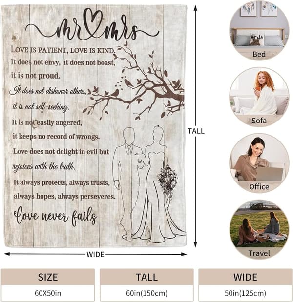 2025 Wedding Blanket for Couples, Soft 60x50 Throw Gift