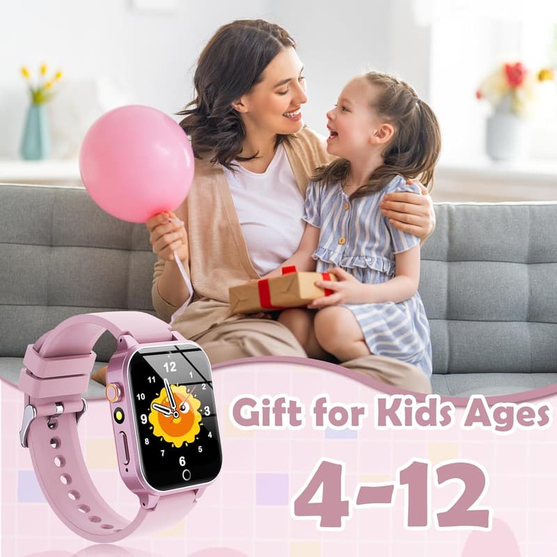 Kids Touch Screen Game Watch with 26 Puzzles - Birthday Gift (Pink)