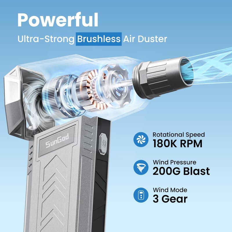 Rechargeable Cordless Air Duster - 3-Speed Adjustable Cleaner
