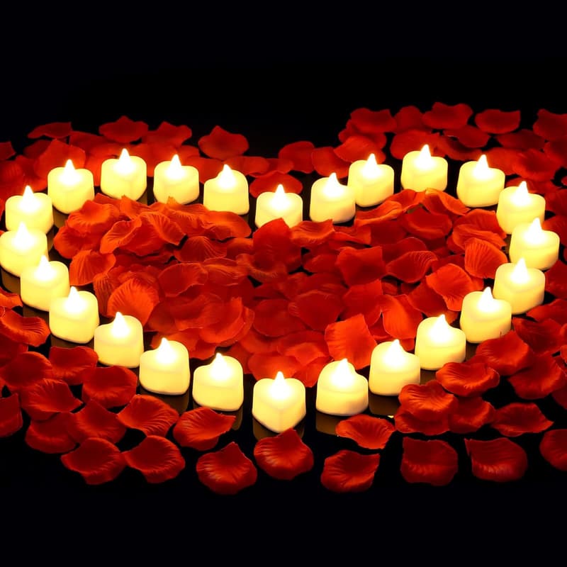 Valentine's Day Rose Petals & LED Tea Light Set