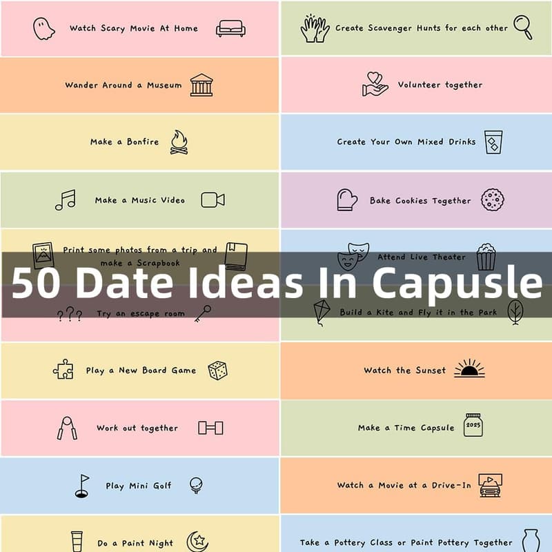 Valentine's Day Date Night Idea Capsules - 50 Colorful Suggestions