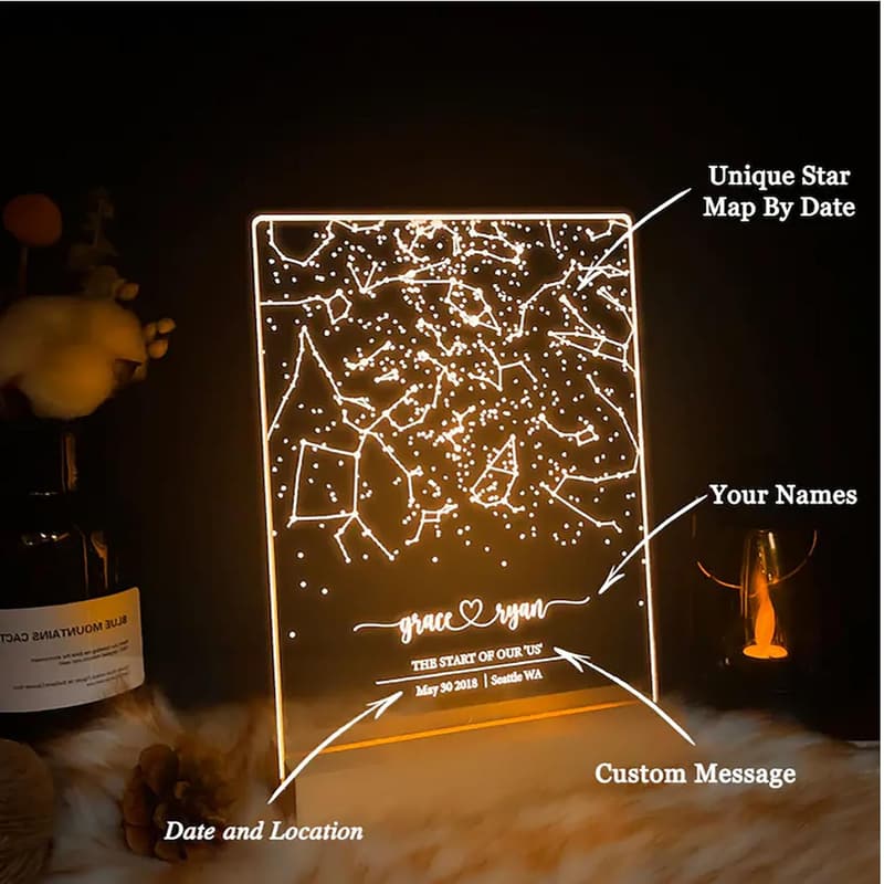 Personalized Star Map Plaque Night Light for Couples