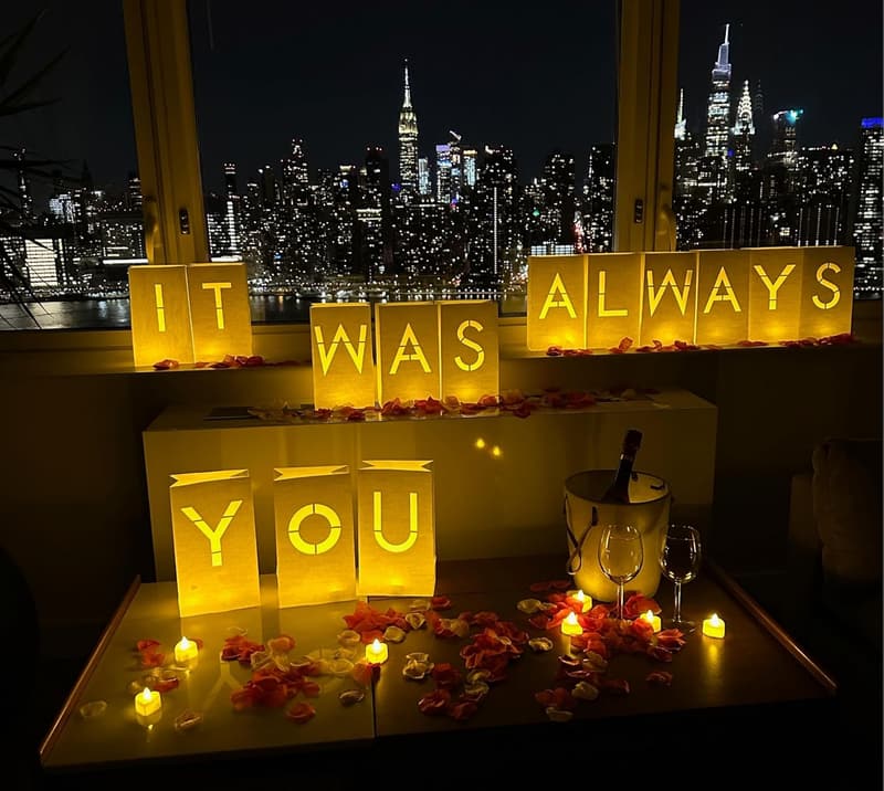 Anniversary Luminary Paper Bags with Tea Lights & Rose Petals
