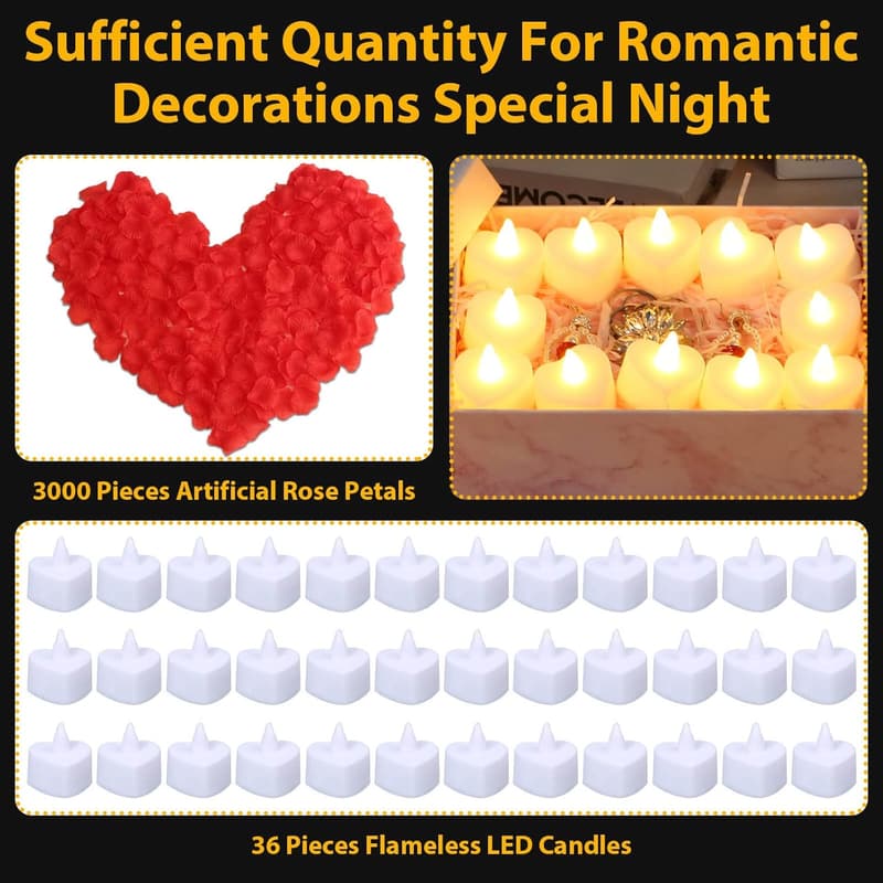 Valentine's Day Rose Petals & LED Tea Light Candle Set