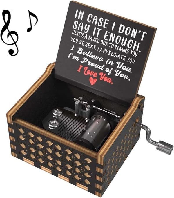 Wedding Anniversary Music Box for Couples - Engraved Wooden Gift