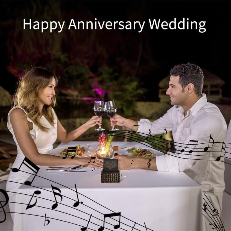 Wedding Anniversary Music Box for Couples - Engraved Wooden Gift