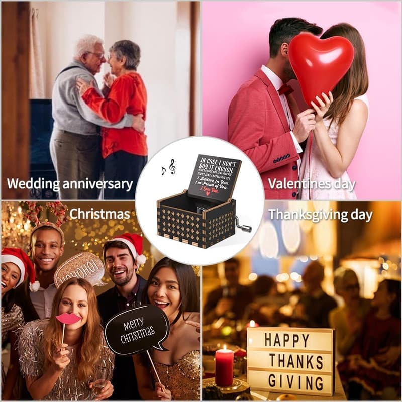 Wedding Anniversary Music Box for Couples - Engraved Wooden Gift