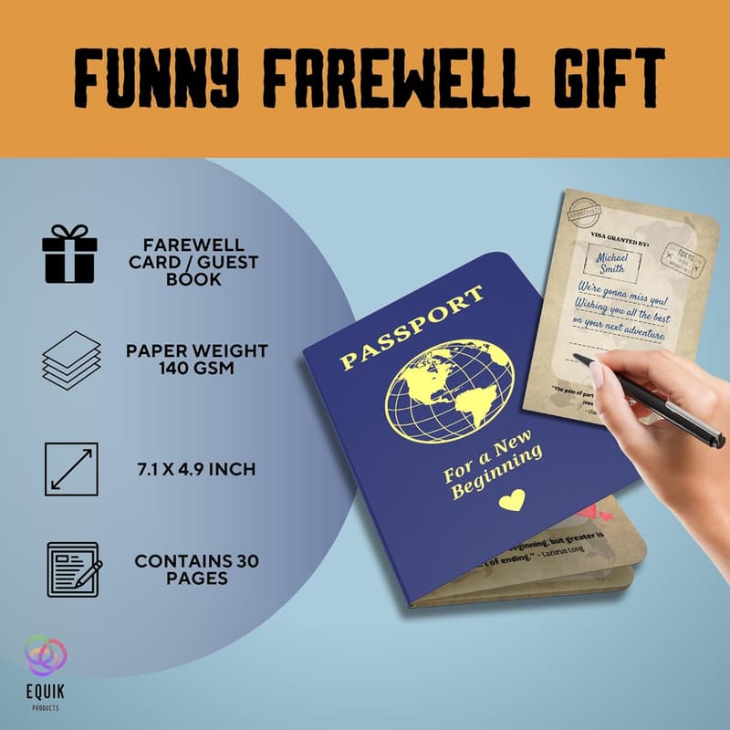 Funny Farewell Guest Book & Fake Passport Gift for Coworker