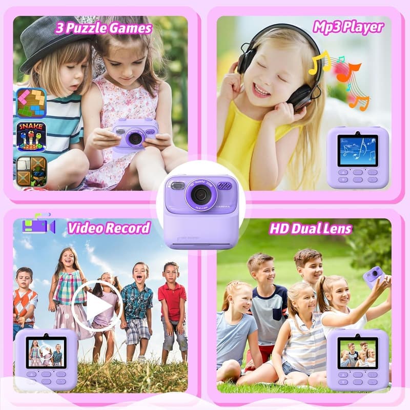 Kids' Instant Print Camera with Dual-Lens & 32G Card - Gifts for Ages 3-16