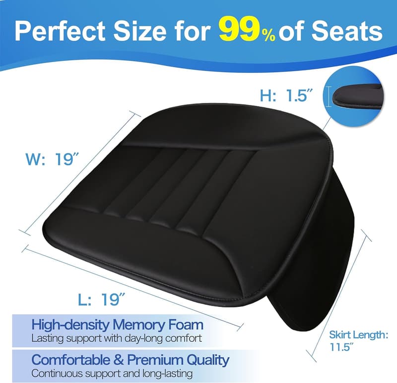 Comfort Memory Foam Car Seat Cushion with Non-Slip Base (Black)