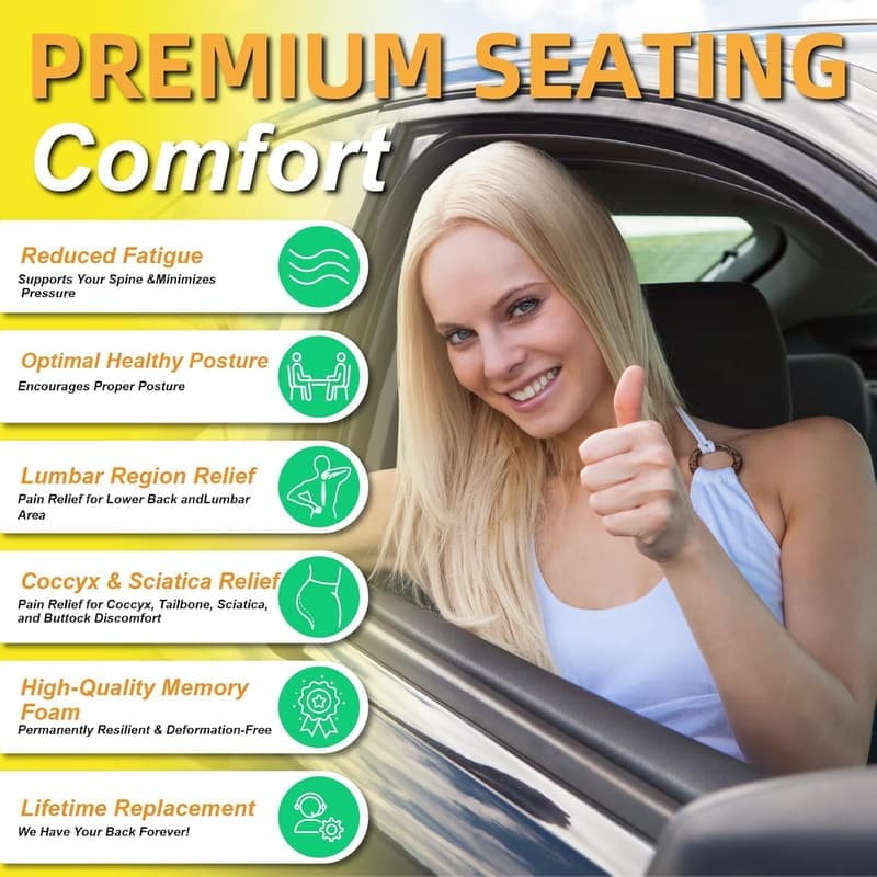 Ergonomic Memory Foam Car Seat Cushion for Drivers - Dark Grey