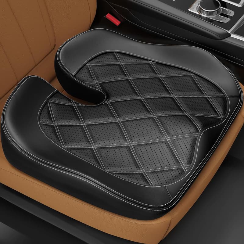 Ergonomic Leather Car Seat Cushion for Tailbone Pain Relief