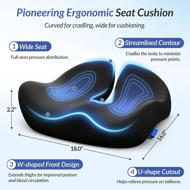 Ergonomic Memory Foam Seat Cushion for Tailbone Pain Relief