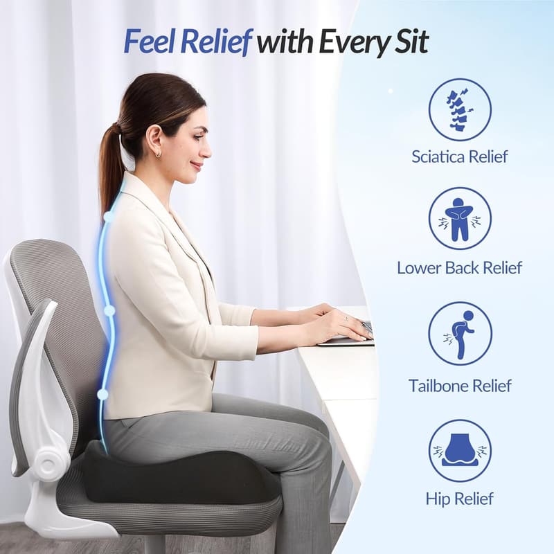 Ergonomic Memory Foam Seat Cushion for Tailbone Pain Relief
