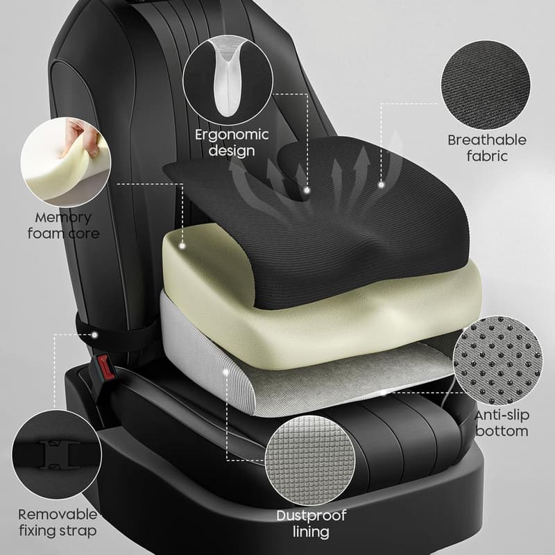 Portable Memory Foam Car Booster Seat Cushion for Short Drivers