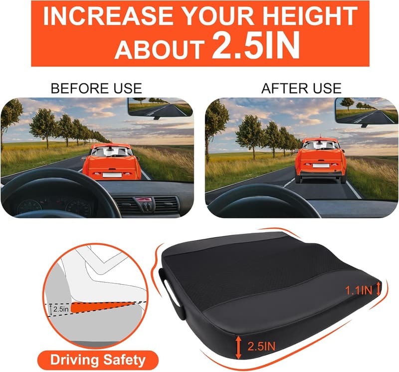 Memory Foam Car Seat Cushion for Sciatica Relief - Black
