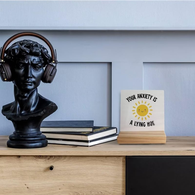 Anxiety Relief Desk Decor for Women - Funny Mental Health Sign