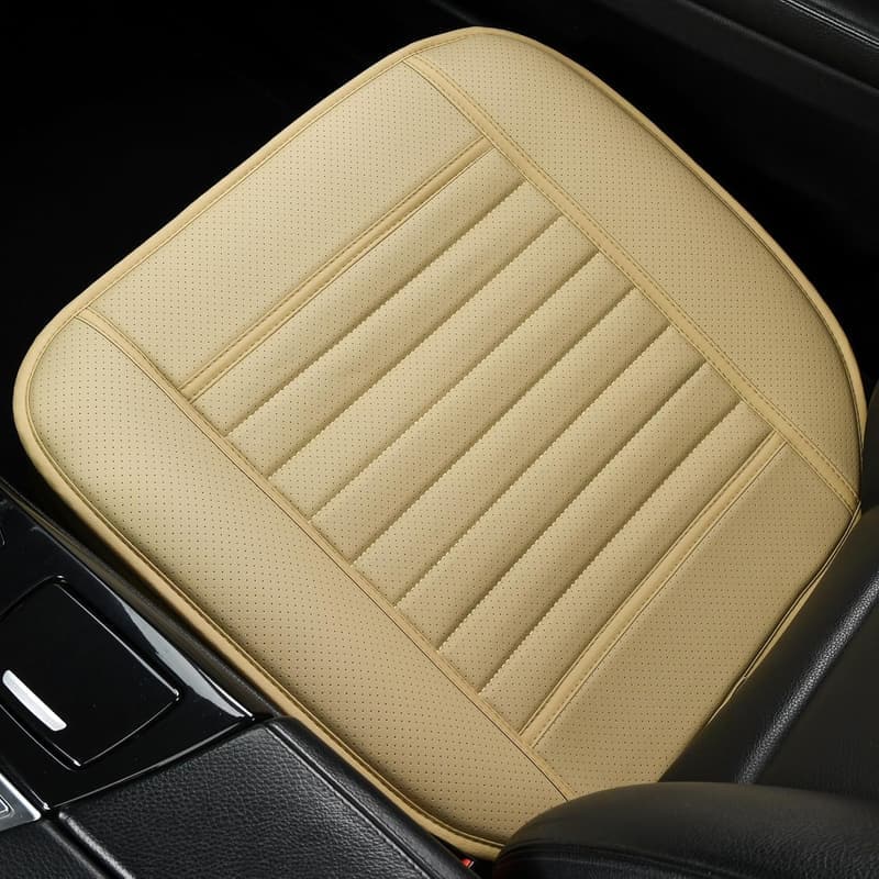 Beige PU Leather Anti-Slip Car Seat Cover Protector