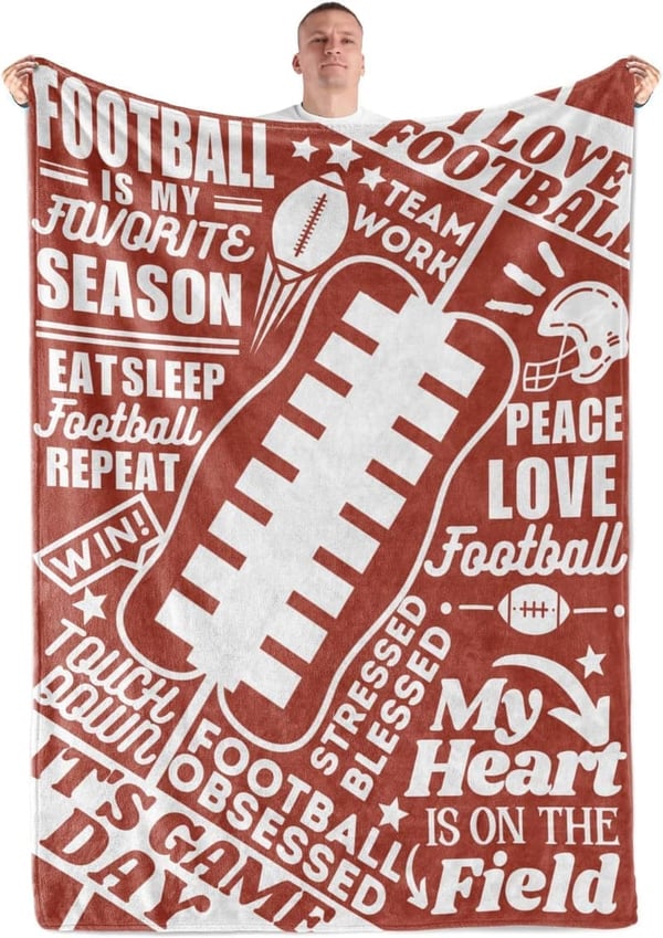 Football Themed Flannel Throw Blanket for Players & Coaches