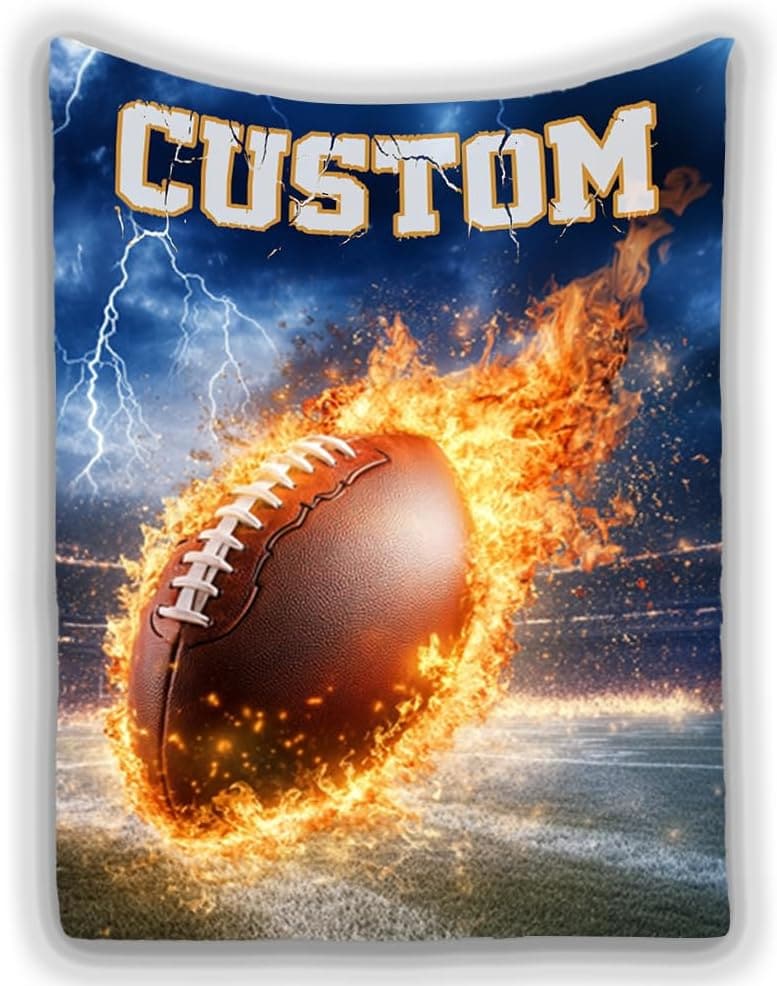 Personalized Football Throw Blanket - Soft Plush Flannel Gift for Teens