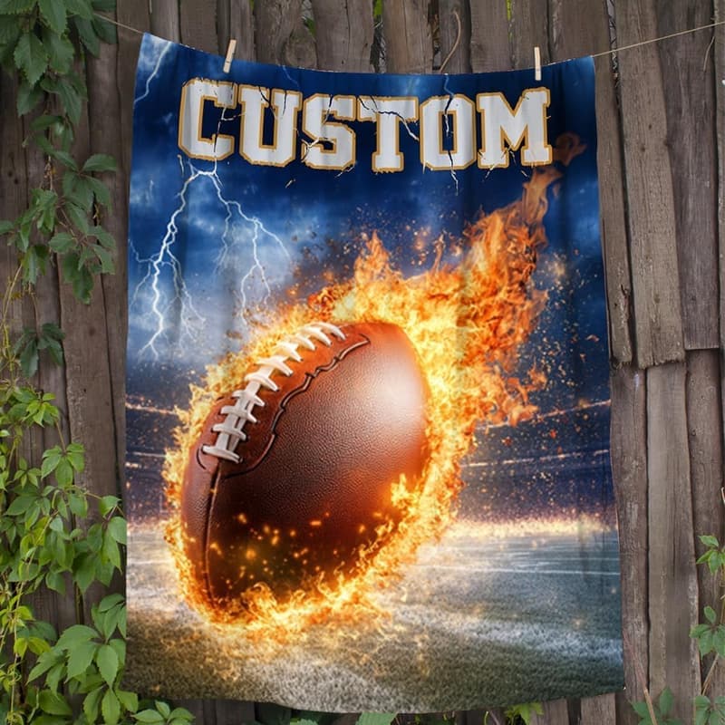 Personalized Football Throw Blanket - Soft Plush Flannel Gift for Teens