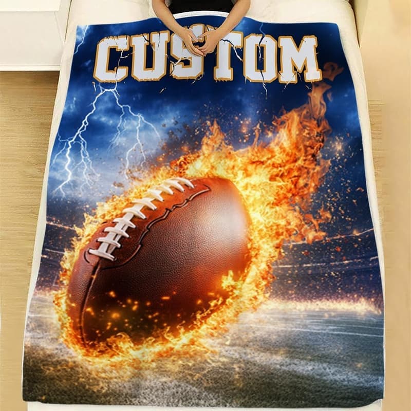 Personalized Football Throw Blanket - Soft Plush Flannel Gift for Teens