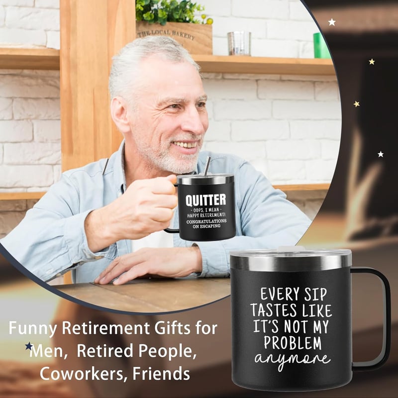 Funny Retirement Coffee Mug for Men - 14oz Black Tumbler