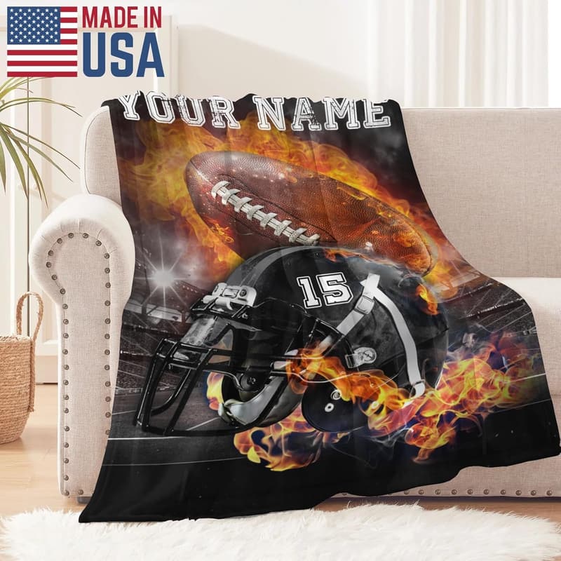 Custom Football Blanket for Player Fans - Personalized Name & Number