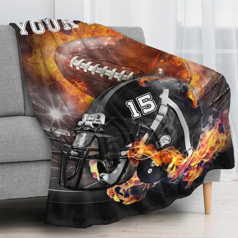 Custom Football Blanket for Player Fans - Personalized Name & Number
