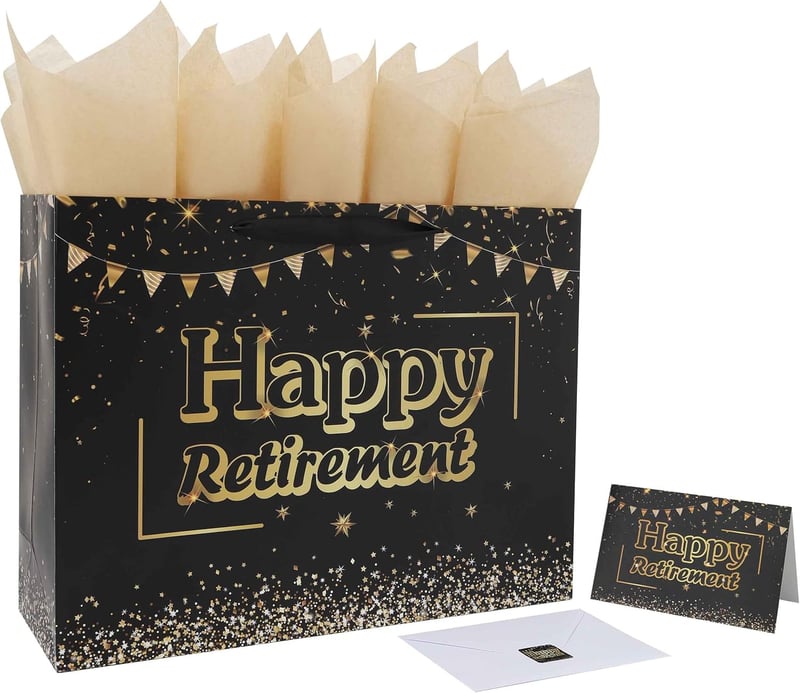 Extra Large Black Retirement Gift Bag Set for Men & Women