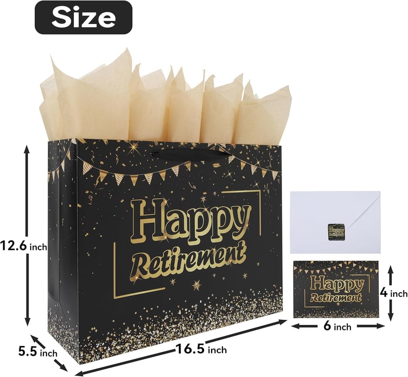 Extra Large Black Retirement Gift Bag Set for Men & Women