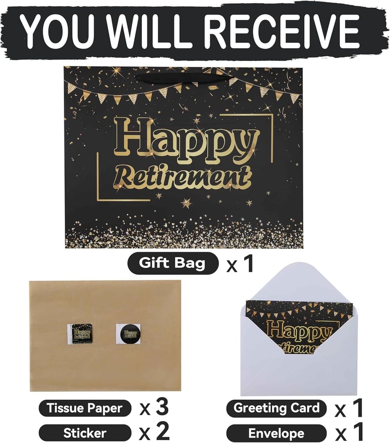 Extra Large Black Retirement Gift Bag Set for Men & Women