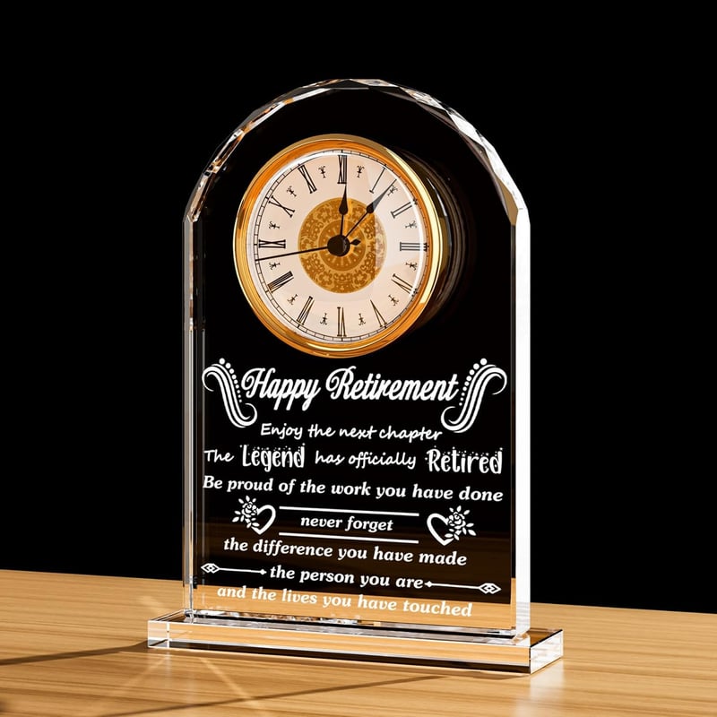 Retirement Crystal Clock Gift for Men and Women